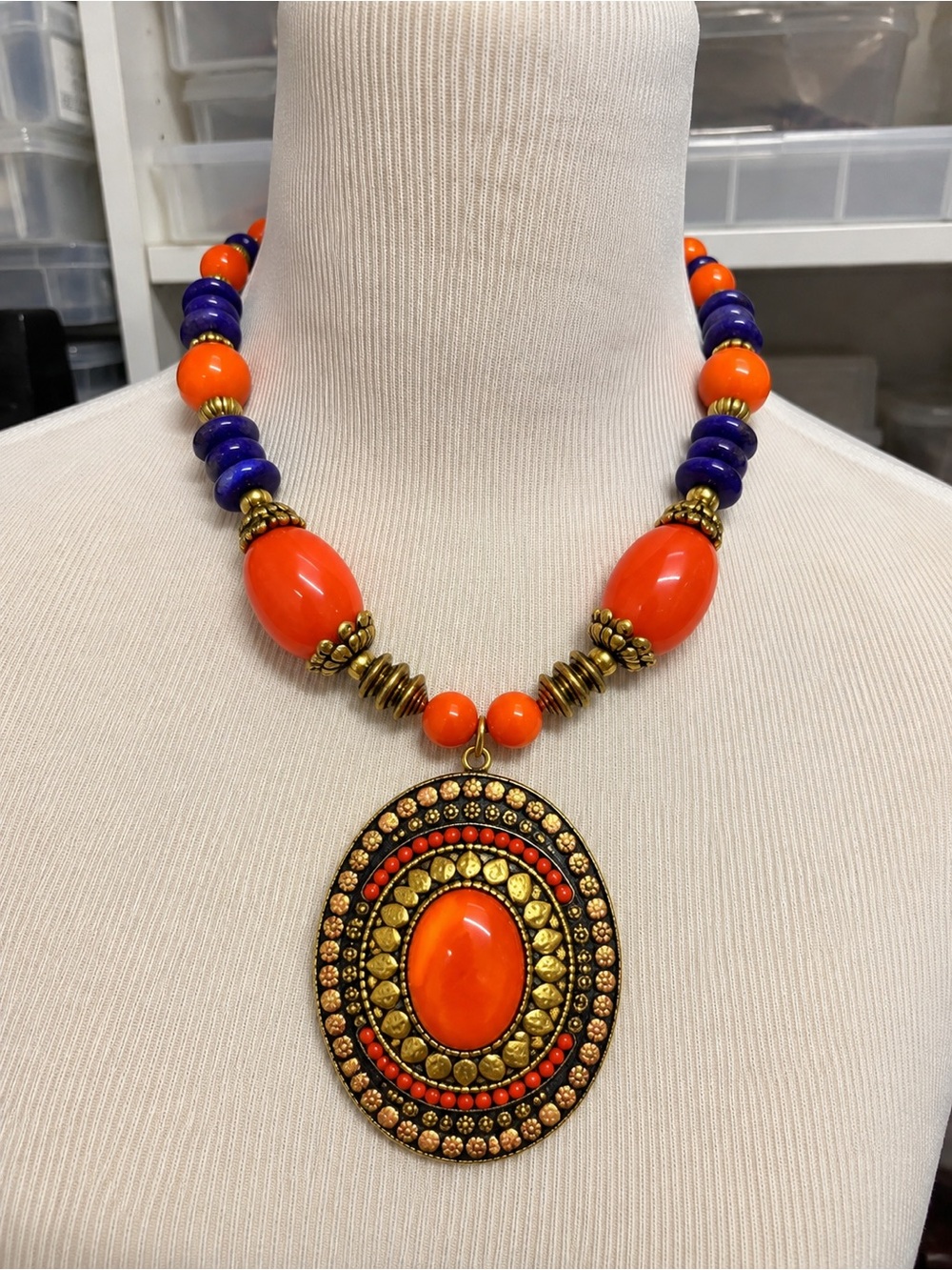 Bohemian Orange & Purple Statement Pendant Necklace